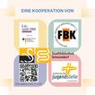 Rückseite der Einladung zur einer Schreibwerkstatt mit Logos von vier Kooperationspartnern